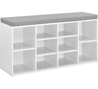 [en.casa] Étagère à chaussures et banc avec 10 étagères 103x30x48cm Armoire à chaussures Coffre à chaussures Commode à chaussures Blanc Gris