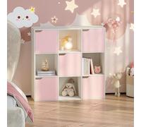 [en.casa] Étagère à Cubes pour Enfants Bibliothèque Meuble de Rangement avec 9 Compartiments de Taille Identique Poignées Encastrées Chambre d'enfant Panneau de Particules 90 x 90 x 30 cm Blanc Rose