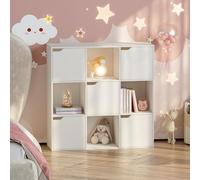 [en.casa] Étagère à Cubes pour Enfants Bibliothèque Meuble de Rangement avec 9 Compartiments de Taille Identique Poignées Encastrées Chambre d'enfant Panneau de Particules 90 x 90 x 30 cm Blanc