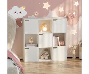 [en.casa] Étagère à Cubes pour Enfants Bibliothèque Meuble de Rangement avec 9 Compartiments de Taille Identique Poignées Encastrées Chambre d'enfant Panneau de Particules 90 x 90 x 30 cm Blanc