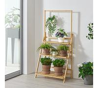 [en.casa] Étagère à Fleurs Support de Plantes à 3 Niveaux Échelle Polyvalente pour Cache-Pots Serviettes Chaussures Bambou 144 x 70 x 40 cm Naturel