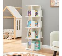 [en.casa] Étagère à Livres Pivotante Bibliothèque Rotative à 4 Niveaux avec 16 Compartiments Ouverts pour Enfants Serre-Livres Intégrés Chambre Salon Bureau MDF 129 x 40 x 40 cm Blanc