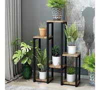 [en.casa] Étagère à Plantes à 6 Niveaux Support Cache-Pots Fleurs Herbes Surface de Stockage Meuble de Rangement Métal Panneau de Particules 79 x 56 x 20 cm Noir Effet Bois