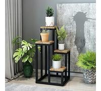 [en.casa] Étagère à Plantes Présentoir Support pour Pots de Fleurs Élégant Pratique Décoratif 4 Niveaux Salon Plantes Herbes Métal Panneau de Particules 67 x 34 x 34 cm Noir Effet Bois