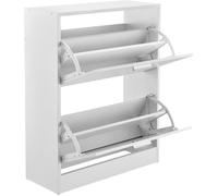 [en.casa] Meuble à Chaussures 2 Abattants Armoire de Rangement Étagères Amovibles Porte-Chaussures Moderne Élégant pour 12 Pairs Entrée Salon Couloir Panneau de Particules 81 x 63 x 24 cm Blanc