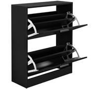 [en.casa] Meuble à Chaussures 2 Abattants Armoire de Rangement Étagères Amovibles Porte-Chaussures Moderne Élégant pour 12 Pairs Entrée Salon Couloir Panneau de Particules 81 x 63 x 24 cm Noir