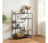 [en.casa] Étagère Autoportante à 6 Niveaux Bibliothèque Style Industriel Meuble de Rangement Design pour Salon Bureau Chambre Métal MDF 101 x 80 x 30 cm Noir Effet Chêne