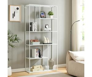 [en.casa] Étagère Autoportante Bibliothèque Style Intemporel Industriel Meuble de Rangement Design pour Salon Chambre Bureau Acier 188 x 90 x 30 cm Blanc