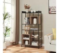 [en.casa] Étagère Autoportante Moderne Bibliothèque Élégante avec Compartiments de Rangement Ouverts Solide Salon Chambre Bureau Métal Panneau de Particules 137 x 70 x 33 cm Noir Effet Chêne