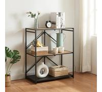 [en.casa] Étagère Autoportante Pliante à 3 Niveaux Bibliothèque Meuble de Rangement Polyvalent pour Salon Chambre Bureau Atelier Métal MDF 81 x 68 x 38 cm Noir Effet Chêne