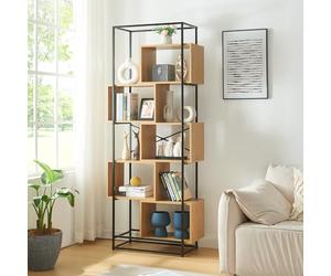 [en.casa] Étagère Autoportante Polyvalente Bibliothèque Design Intemporelle avec 5 Compartiments de Rangement Acier Panneau de Particules 194 x 80 x 33 cm Noir Effet Chêne