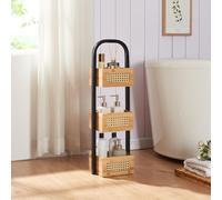 [en.casa] Étagère avec 3 Paniers Meuble de Rangement pour Salle de Bain Cuisine Élégant Stockage Acier Bambou 73 x 23 x 19 cm Noir Naturel Aspect Rotin