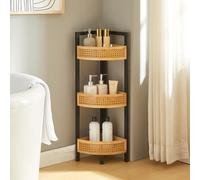 [en.casa] Étagère d'angle avec 3 Tablettes avec Bordure de Protection Meuble de Rangement pour Salle de Bain Cuisine MDF Bambou Plastique 80 x 32 x 23 cm Noir Naturel Aspect Rotin