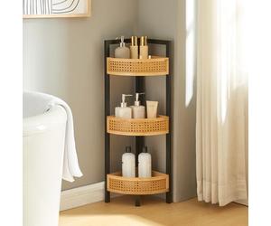 [en.casa] Étagère d'angle avec 3 Tablettes avec Bordure de Protection Meuble de Rangement pour Salle de Bain Cuisine MDF Bambou Plastique 80 x 32 x 23 cm Noir Naturel Aspect Rotin