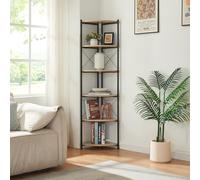 [en.casa] Étagère d'Angle pour Plantes sur Pied à 6 Niveaux Support Cache-Pots Herbes de Plantes Étagère à Fleurs Surface de Stockage Panneau de Particules Métal 160 x 30 x 30 cm Effet Bois Noir