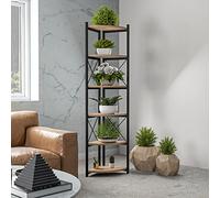 [en.casa] Étagère d'angle pour Plantes sur Pied à 6 Niveaux Support Cache-Pots Herbes de Plantes Étagère à Fleurs Surface de Stockage Panneau de Particules Métal 160 x 30 x 30 cm Effet Bois Noir