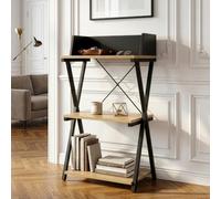 [en.casa] Étagère d'Appoint Kappespoo 3 Niveaux 84x50x30cm Noir Effet Chêne | Bout de canapé, avec paroi arrière surélevée, structure en acier stable