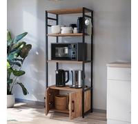 [en.casa] Étagère de Cuisine Autoportante à 4 Niveaux Meuble de Rangement sur Pied Armoire avec 5 Crochets Stockage pour Four à Micro-Ondes Métal Panneau de Particules 139 x 56 x 30cm Noir Effet Chêne