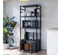 [en.casa] Étagère de Cuisine Autoportante à 4 Niveaux Meuble de Rangement sur Pied Armoire avec 5 Crochets Stockage pour Four à Micro-Ondes Métal Panneau de Particules 139 x 56 x 30 cm Noir Anthracite