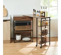 [en.casa] Étagère de Cuisine Coulissante Kirhuskyna 130 x 40 x 85 cm avec Plan de Travail Extensible et Tiroir Spacieux Meuble de Rangement à roulettes Acier Effet Noyer Noir