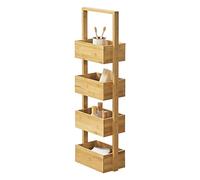 [en.casa] Étagère de Rangement avec 4 Compartiments Meuble de Rangement pour Salon Cuisine Salle de Bain Solide Bambou 28 x 16 x 88 cm Naturel