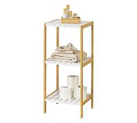 [en.casa] Étagère de Rangement Stylée à 3 Surfaces de Stockage pour Salle de Bain Cuisine Salon Bambou MDF 33 x 34 x 80 cm Naturel Blanc
