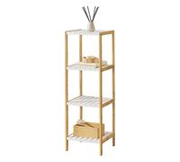[en.casa] Étagère de Rangement Stylée à 4 Surfaces de Stockage pour Salle de Bain Cuisine Salon Bambou MDF 33 x 34 x 110 cm Naturel Blanc