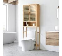 [en.casa] Étagère de Salle de Bain à 2 Portes au-Dessus des Toilettes Meuble de Rangement pour WC 2 Niveaux Fermés Espace de Stockage Ouvert Bambou 170 x 66 x 23 cm Naturel