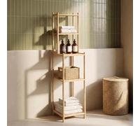 [en.casa] Étagère de Salle de Bain Anun avec 4 Compartiments de Rangement Ouverts Structure Stable Résistant à l'Humidité pour Buanderie Toilettes WC Bambou 128 x 30 x 30 cm Naturel