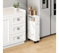 [en.casa] Étagère de Salle de Bain avec 1 Compartiment Ouvert et 2 Tiroirs Coulissants Structure Étroite pour Petits Espaces Cuisine Chambre Panneau de Particules 66 x 15 x 33 cm Effet Marbre Blanc