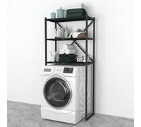 [en.casa] Étagère de Salle de Bain Meuble de Rangement pour Cadrer Lave-Linge Sèche-Linge Toilettes Panneau de Particules Métal 160 x 66 x 34 cm Noir Marbre Noir