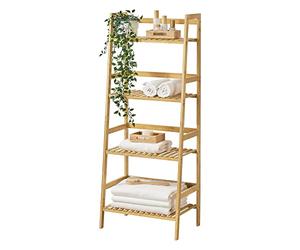 [en.casa] Étagère Échelle à 4 Niveaux pour Salle de Bain Cuisine Meuble de Rangement Moderne Capacité de Charge 10 kg par Niveau Bambou 48 x 32 x 123 cm Naturel
