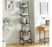 [en.casa] Étagère Échelle avec 5 Tablettes Meuble de Rangement Design Industriel pour Salon Chambre Salle de Bain Bureau Métal Panneau de Particules 184 x 40 x 40 cm Noir