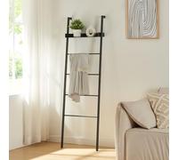[en.casa] Étagère Échelle avec Tablette et 4 Échelons Meuble de Rangement Design pour Salon Chambre Salle de Bain Entrée Acier 160 x 50 x 28 cm Noir