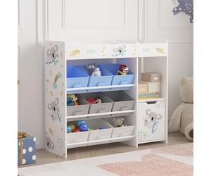 [en.casa] Étagère Enfant avec 9 Boîtes de Rangement et Armoire Meuble de Stockage Bibliothèque avec Koala Océan Panneau de Particules Polyester Métal 80 x 90 x 30 cm Blanc Gris Bleu