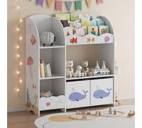 [en.casa] Étagère Enfant avec Compartiments de Rangement Ouverts et 2 Boîtes Meuble de Stockage avec Motif Aqua Dream Panneau de Particules Polyester 100 x 93 x 30 cm Multicolore