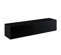 [en.casa] Étagère Flottante Support TV avec 2 Compartiments Fermés Meuble de Rangement Élégant Capacité de Charge jusqu'à 25 kg pour Salon Chambre Panneau de Particules 140 x 33 x 30 cm Noir Brillant