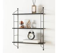 [en.casa] Étagère Murale à 3 Niveaux Meuble de Rangement avec 3 Tablettes au Style Industriel Acier MDF PVC 48 x 15 x 64 cm Effet Marbre Noir