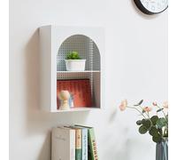 [en.casa] Étagère Murale avec 2 Compartiments de Rangement Paroi Arrière Décoratif en Effet Rotin Meuble de Stockage pour Salon Cuisine Salle de Bain Métal 40 x 30 x 13 cm Blanc