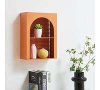 [en.casa] Étagère Murale avec 2 Compartiments de Rangement Paroi Arrière Décoratif en Effet Rotin Meuble de Stockage pour Salon Cuisine Salle de Bain Métal 40 x 30 x 13 cm Orange