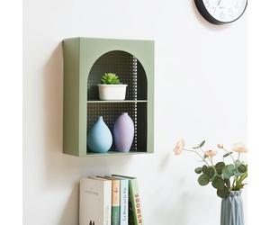 [en.casa] Étagère Murale avec 2 Compartiments de Rangement Paroi Arrière Décoratif en Effet Rotin Meuble de Stockage pour Salon Cuisine Salle de Bain Métal 40 x 30 x 13 cm Vert