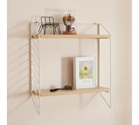 [en.casa] Étagère Murale avec 2 Niveaux Meuble de Rangement Flottant Style Industriel pour Salon Chambre Cuisine Acier Panneau de Particules 48 x 42 x 14 cm Blanc Effet Chêne