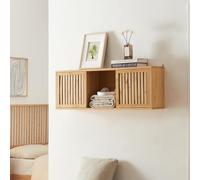 [en.casa] Étagère Murale avec 2 Portes Coulissantes et 3 Compartiments de Rangement Meuble de Stockage Design Intemporel pour Salon Chambre Bureau Bambou 93 x 20 x 33 cm Naturel