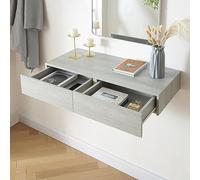 [en.casa] Étagère Murale avec 2 Tiroirs Table de Chevet Nuit Flottante Table d'Appoint Suspendue avec Espace de Rangement MDF PVC 80 x 35 x 12 cm Effet Béton