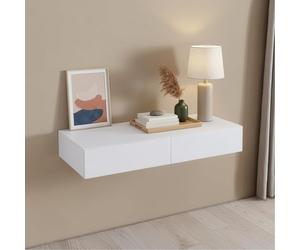 [en.casa] Étagère Murale avec 2 Tiroirs Table de Chevet Nuit Flottante Table d'Appoint Suspendue avec Espace de Rangement MDF PVC 80 x 35 x 12 cm Blanc