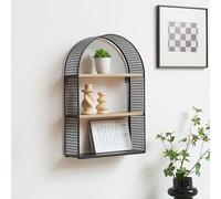[en.casa] Étagère Murale avec 3 Tablettes Petit Meuble de Rangement Stylé en Forme Arquée et Aspect Rotin pour Accessoires Décorations Livres Entrée Cuisine Chambre Métal MDF 53 x 35 x 14 cm Noir