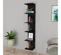 [en.casa] Étagère Murale avec 6 Compartiments Meuble de Rangement Suspendu avec 6 Tablettes pour Salon Bureau Couloir Chambre Panneau de Particules 180 x 35 x 32 cm Effet Marbre Noir