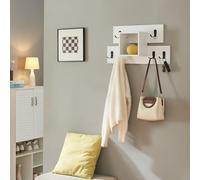 [en.casa] Étagère Murale avec 6 Crochets Doubles et Compartiment de Rangement Ouvert Portemanteau Moderne pour Accessoires Chambre Entrée Panneau de Particules Métal 32 x 60 x 14 cm Blanc