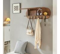 [en.casa] Étagère Murale avec 6 Crochets et Compartiment de Rangement Étagères Latérales Portemanteau Moderne pour Accessoires Chambre Entrée Panneau de Particules Métal 30 x 80 x 16 cm Effet Noyer