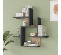 [en.casa] Étagère Murale avec 7 Tablettes Meuble de Rangement Suspendu Moderne Épuré Stable pour Salon Bureau Couloir Chambre Panneau de Particules 66 x 63 x 15 cm Anthracite Effet Bois